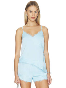 HEARTLOOM - Chantale Women's Lace Trim Sleeveless Tank Top Blue