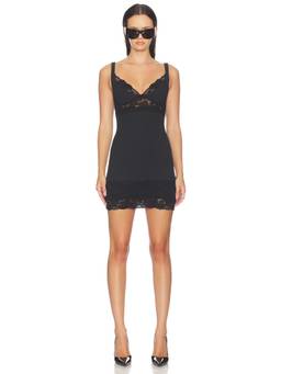 HAELO - Shadow Lace Women's Scalloped Lace Trim Bodycon Mini Dress Black