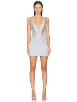 HAELO - Gradient Studded Women's Sleeveless Plunging Neck Mini Dress Grey