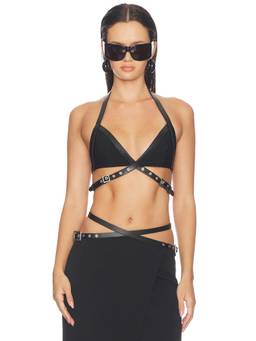 HAELO - Belt Women's Unpadded Buckle Halter Neck Bra Black