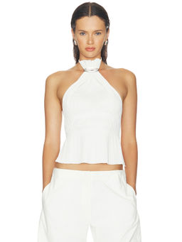 HAELO - Pleat Women's Sleeveless Halter Neck Crop Top White