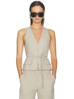 HAELO - Belted Women's Sleeveless Tie-Up Tailored Vest Cobblestone