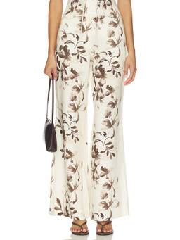 HEVRON - Women's High-Waist Floral Wide-Leg Palazzo Pants Brown
