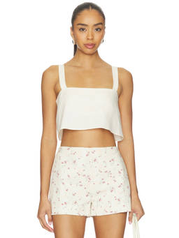 HEVRON - Caitlyn Women's Linen Sleeveless Square Neck Crop Top Ivory