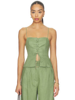 HEVRON - Ophelia Women's Lace-Up Sleeveless Peplum Top Sage