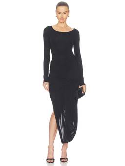 Helmut Lang - Drape Women's Ruched Long Sleeve Maxi Dress Black