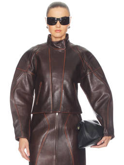 Helmut Lang - Leather Women's Zippered Stud Detail Jacket Brown
