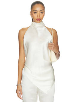 Helmut Lang - Tie Scarf Women's Halter Neck Sleeveless Satin Top Ivory