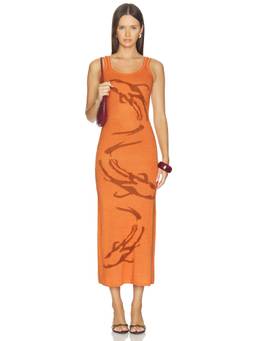 House of Sunny - Goldfish Hockney Women's Brushed Knit Tank Maxi Dress Orange
