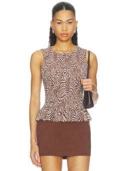 House of Sunny - Zebra Mesh Women's Smocked Sleeveless Peplum Top Cocoa