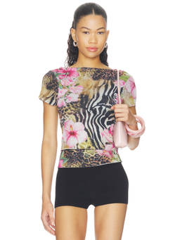 House of Sunny - Tropical Women's Floral Printed Mesh Top Multi-Color