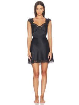homebodii - Amba Lace Women's Lace Trim Slip Nightdress Black