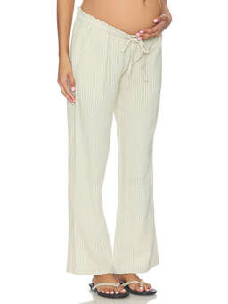 HATCH - Isla Women's Drawstring Terry Cotton Pajamas Natural & Blue Stripe