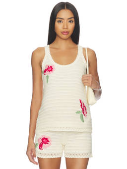 HATCH - Cecilia Women's Floral Crochet Tank Top Sand