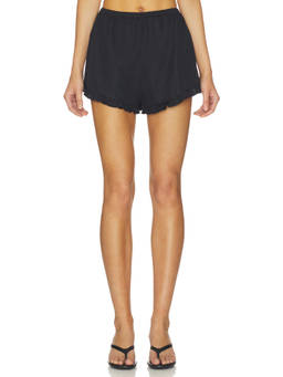 Hunza G - Frill Mini Women's Elastic Waist Poplin Shorts Black