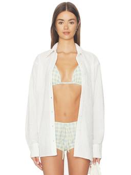 Hunza G - Resort Women's Semi-Sheer Seersucker Button-Down Shirt White