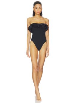 Hunza G - Eloise Women's Ruffle Trim Crinkle One-Piece Swimsuit Black