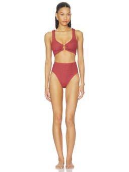 Hunza G - Nadine Women's Crinkle Stretch Gold Hoop Bikini Set Metallic