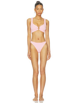 Hunza G - Julia Women's Crinkle Stretch Gold Hoop Bikini Set Pink