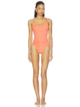 Hunza G - Camille Women's Crinkle Stretch Unpadded One Piece Swimsuit Coral