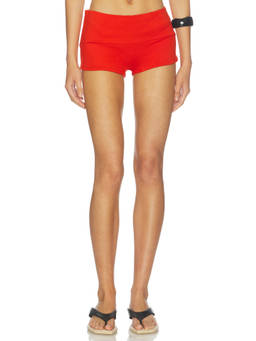 Indah - Kayla Women's Stretch Roll Band Hotpant Shorts Red