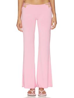 Indah - Valentina Women's Low Rise Lace Detail Palazzo Pants Pink