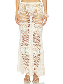 Indah - Allegra Women's Sheer Crochet Pull-On Maxi Skirt Ivory