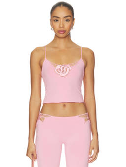 Indah - Ruby Women's Sleeveless Embroidered Rose Detail Tank Top Pink