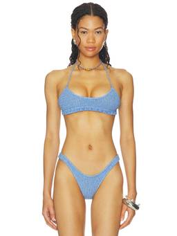 Indah - Santia Women's Unpadded Halter Tie-Up Bikini Top Blue