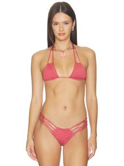 Indah - Ali Women's Unpadded Halter Neck Triangle Bikini Top Maroon