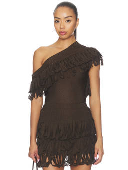 IRO - Encre Women's One Shoulder Fringed Knit Top Brown