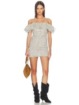 Isabel Marant Etoile - Davilia Women's Ruched Off-Shoulder Mini Dress Ecru & Black