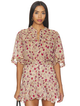 Isabel Marant Etoile - Douna Women's Floral Printed Button Blouse Ecru & Raspberry