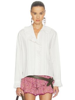Isabel Marant Etoile - Nomia Women's Lace Trim Button-Down Blouse White