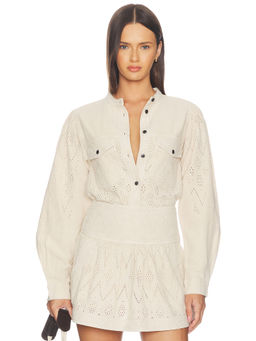 Isabel Marant Etoile - Kaina Women's Crochet Button-Front Long Sleeve Top Beige