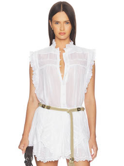 Isabel Marant Etoile - Dersia Women's Crochet Detail Button-Front Blouse White