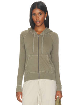 James Perse - Vintage French Terry Women's Zip-Up Hooded Hoodie Olive