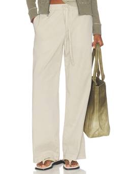 James Perse - Cotton Linen Stretch Women's Drawstring Wide-Leg Trousers Beige