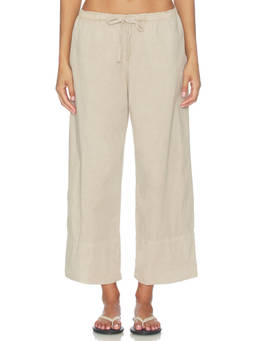 James Perse - Cotton Linen Stretch Women's Drawstring Cropped Trousers Stone