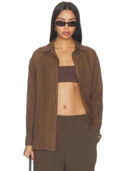 James Perse - Lightweight Canvas Women's Linen Button-Down Shirt Cocoa