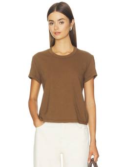 James Perse - Shrunken Women's Lightweight Crew Neck Short Sleeve T-Shirt Cocoa
