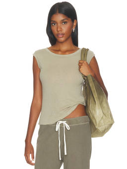 James Perse - Cotton Cashmere Blend Women's Ribbed Boat Neck Top Grey
