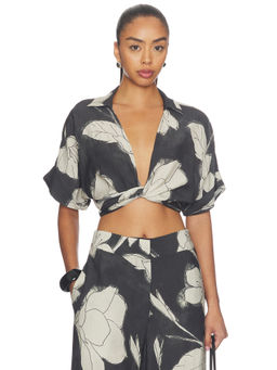 JBQ - Chiara Women's Floral Plunging Neck Crop Top Grey