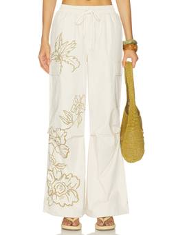 Juliet Johnstone - Cotton Women's Drawstring Cargo Palazzo Pants Cream