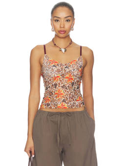 Juliet Johnstone - Mesh Women's Animal Print Shoulder Straps Cami Top Brown