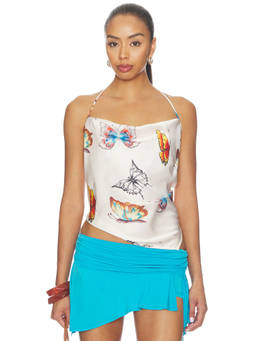 Juliet Johnstone - Satin Cowl Neck Women's Sleeveless Halter Top Cream