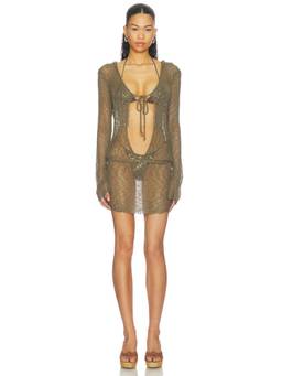 Jaded London - Knit Hooded Women's Cutout Tie-Up Mini Dress Green