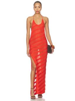 Jaded London - Sheer Knit Women's Low Back Striped Maxi Dress Coral