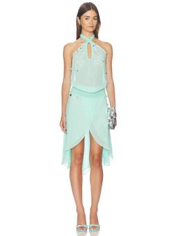 Jaded London - Mirror Sequin Women's Halter Neck Draped Midi Dress Blue