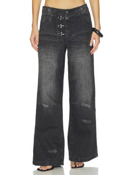 Jaded London - Fireman Clip Women's Distressed Wide Leg Jeans Blue